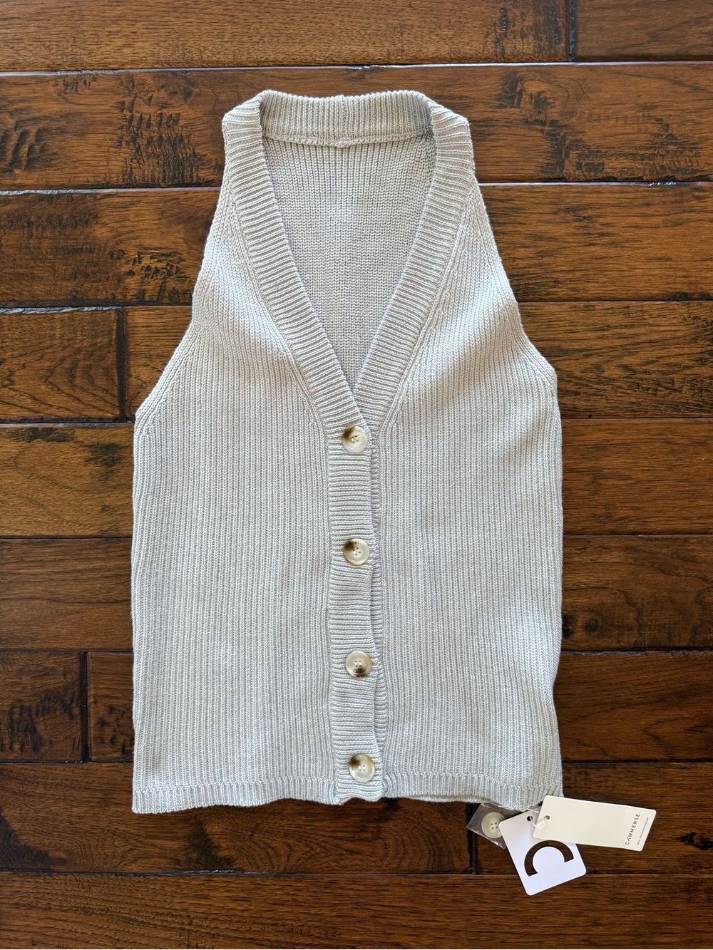 Sleeveless Button-Front Knit Tank Sweater in Light Gray